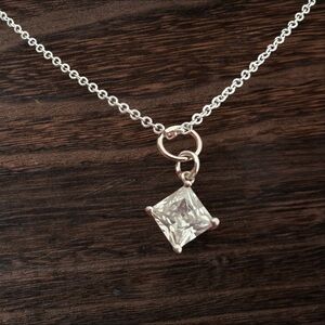 Elegant Silver Necklace with square Clear CZ